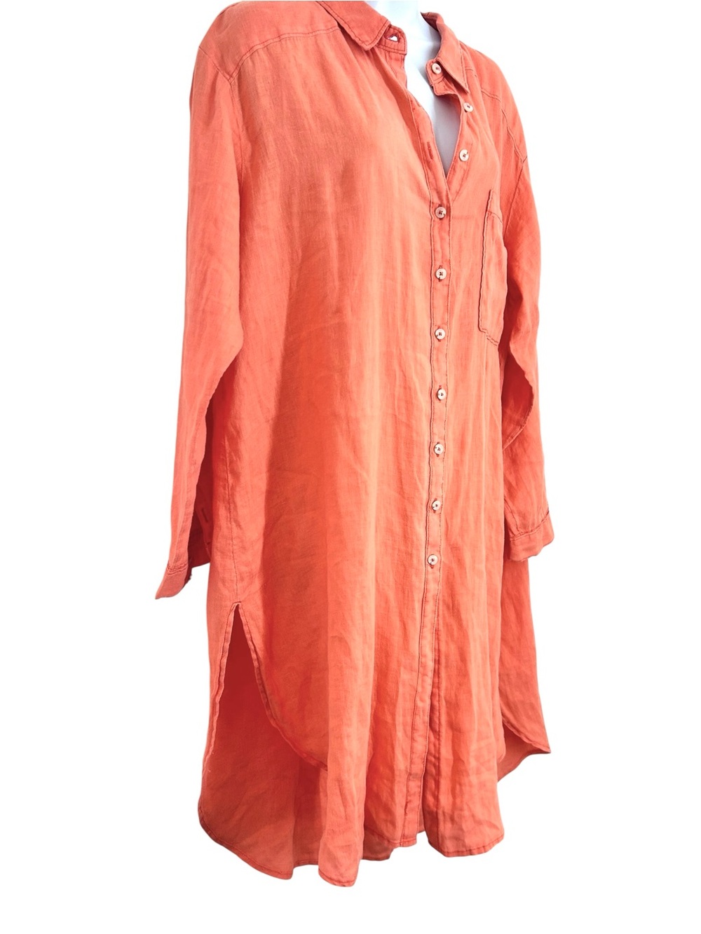 Anthropologie Button-down Linen Tunic Shirt Dress size L Coral Relaxed NWOT - Picture 3 of 13